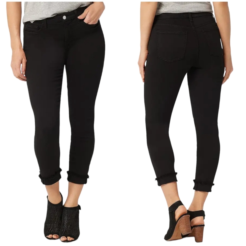Jen7 By 7 For All Mankind Black High-Rise Frayed Skinny Ankle Jeans sz 2 Raw-Hem
